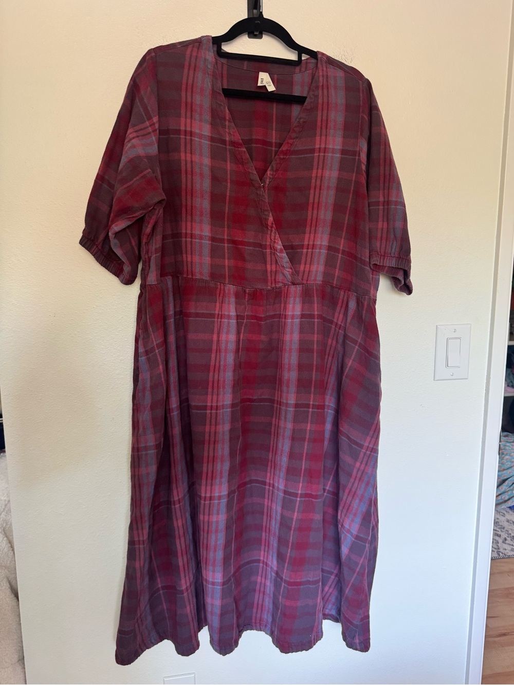 Pact Fireside Flannel Crossover Dress Red XXL Plus Midi Organic Cotton - Picture 4 of 13